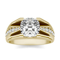 2 1/4 CTW Cushion Caydia Lab Grown Diamond Solitaire with Side Accents Mens Ring 14K Yellow Gold