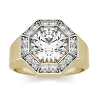 2 1/3 CTW Round Caydia Lab Grown Diamond Geometric Halo Mens Ring 14K Two-Tone Yellow And White Gold