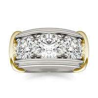 2 1/2 CTW Round Caydia Lab Grown Diamond Three Stone Mens Ring 14K Two-Tone White And Yellow Gold
