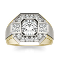 2 CTW Round Caydia Lab Grown Diamond Accented Halo Mens Ring 14K Two-Tone Yellow And White Gold