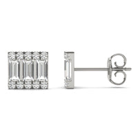 1 CTW Straight Baguette Three Row Stud Earrings 14K White Gold