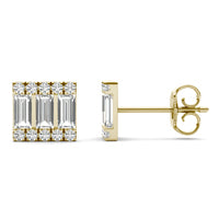 1 CTW Straight Baguette Three Row Stud Earrings 14K Yellow Gold