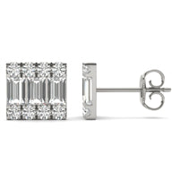 1 1/2 CTW Straight Baguette Three Row Stud Earrings 14K White Gold