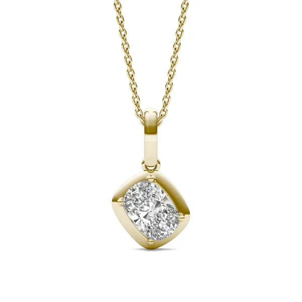 Lab Grown Diamond Elongated Cushion Bezel Illusion Pendant in 14K Yellow Gold