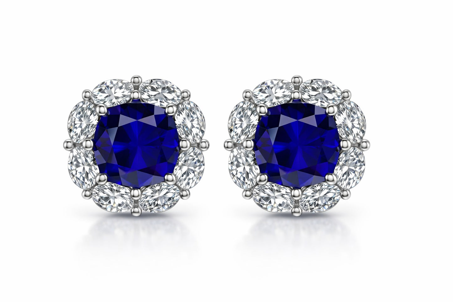 Sapphire and Lab Grown Diamond Halo Stud Earrings in Platinum