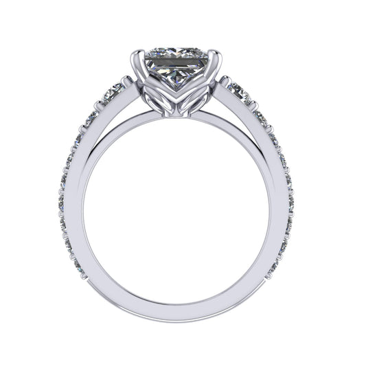 **Special Order - 1.50 Ct. Princess Signature Graduated Side-Stone Engagement Ring in 14K White Gold, Ring Size 5.5