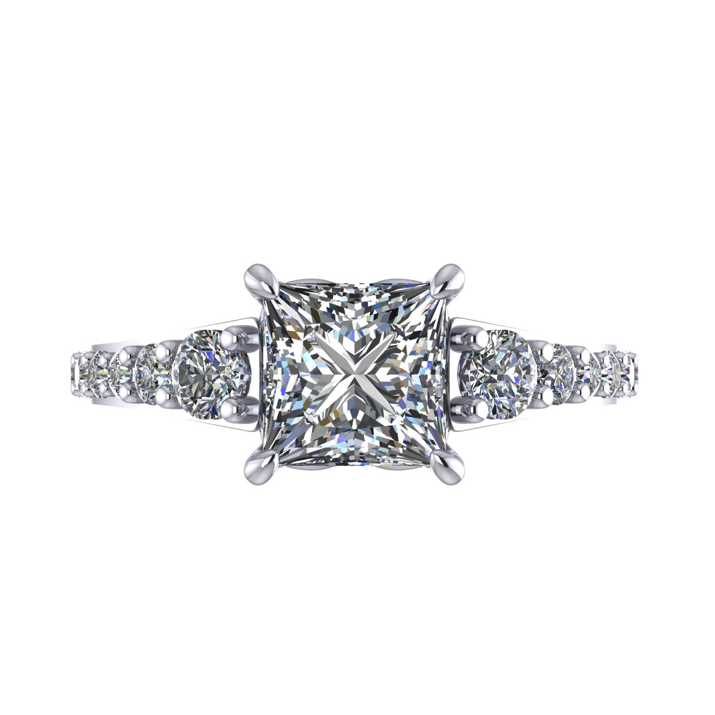 **Special Order - 1.50 Ct. Princess Signature Graduated Side-Stone Engagement Ring in 14K White Gold, Ring Size 5.5