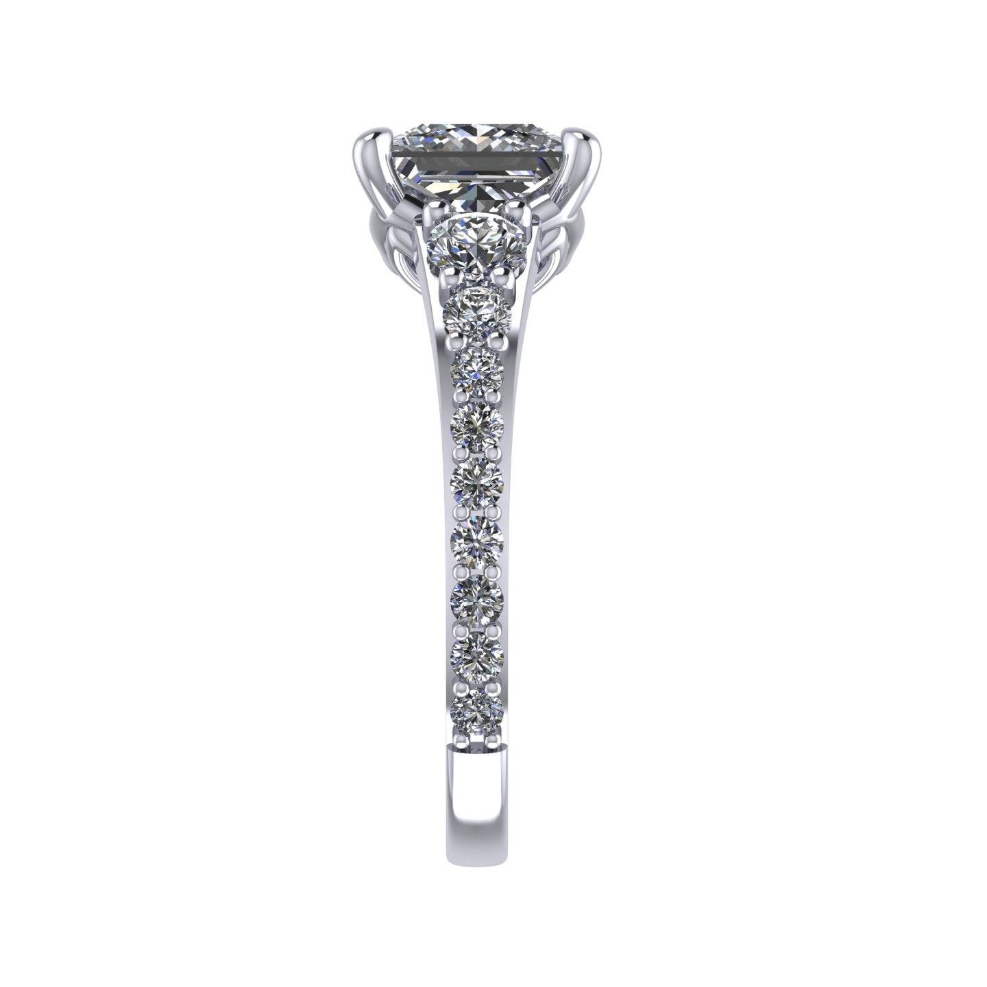 **Special Order - 1.50 Ct. Princess Signature Graduated Side-Stone Engagement Ring in 14K White Gold, Ring Size 5.5