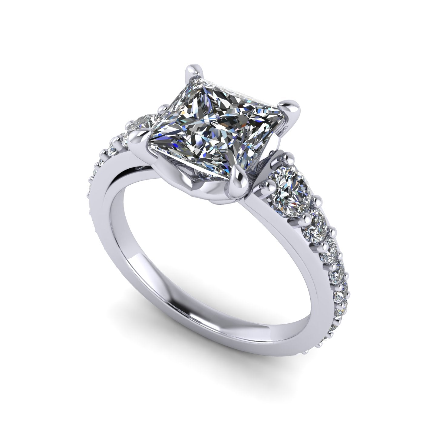 **Special Order - 1.50 Ct. Princess Signature Graduated Side-Stone Engagement Ring in 14K White Gold, Ring Size 5.5