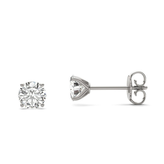 1.20 CTW DEW Round Forever One Moissanite Four Prong Martini Stud Earrings in 14K White Gold