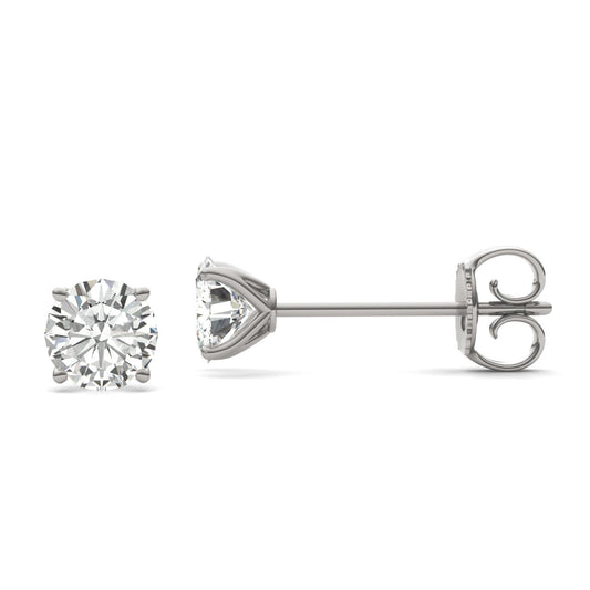 2.40 CTW DEW Round Forever One Moissanite Four Prong Martini Stud Earrings in 14K White Gold