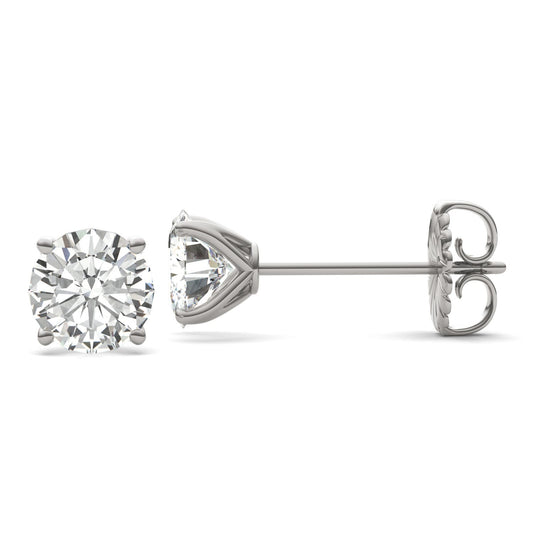 3.80 CTW DEW Round Forever One Moissanite Four Prong Martini Stud Earrings in 14K White Gold