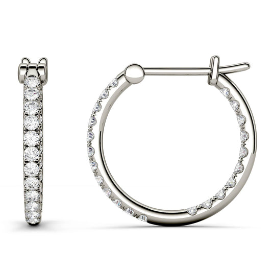 0.44 CTW DEW Round Forever One Moissanite Hoop Earrings in 14K White Gold