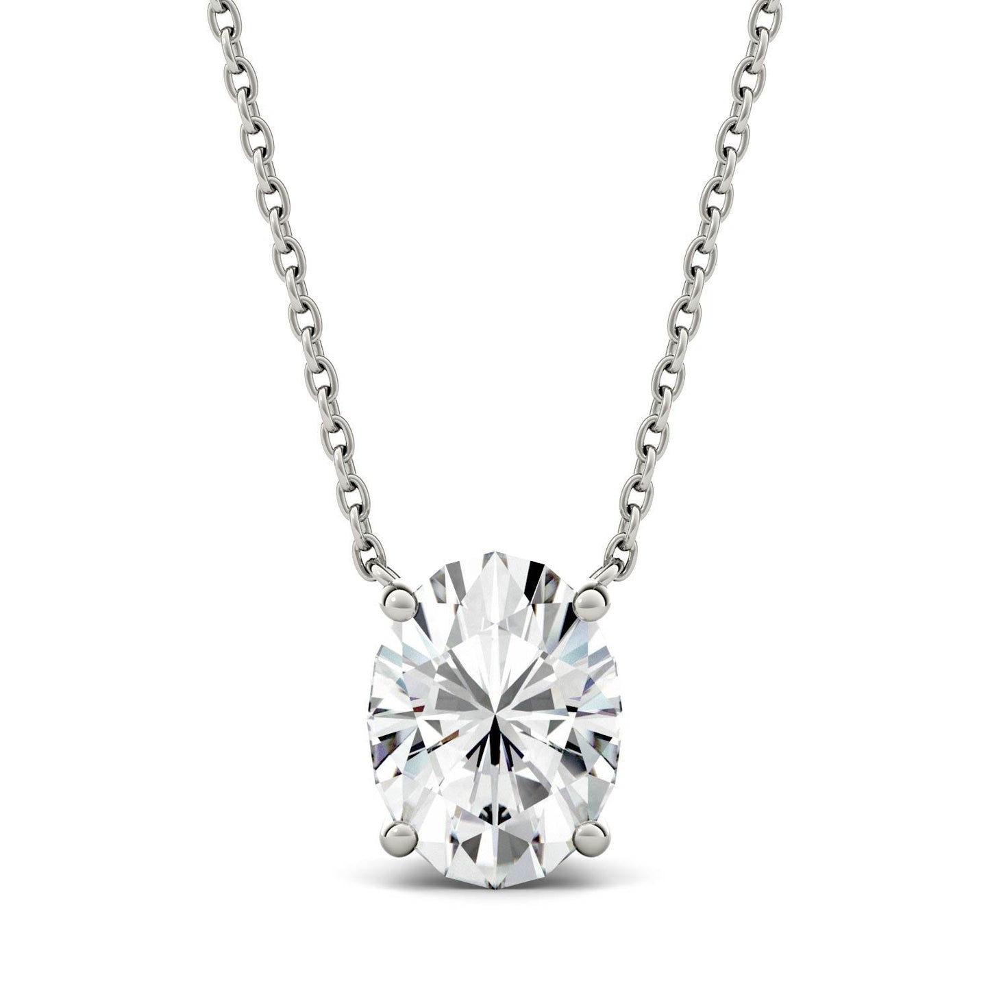 1.50 CTW DEW Oval Forever One Moissanite Solitaire Pendant in 14K White Gold