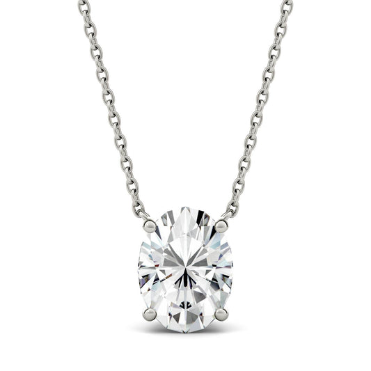 1.50 CTW DEW Oval Forever One Moissanite Solitaire Pendant in 14K White Gold