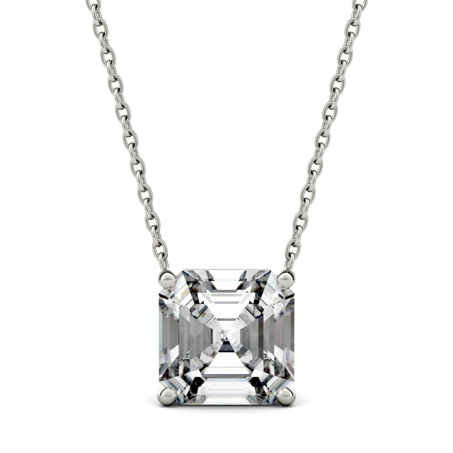 2.21 CTW DEW Asscher Forever One Moissanite Solitaire Pendant in 14K White Gold