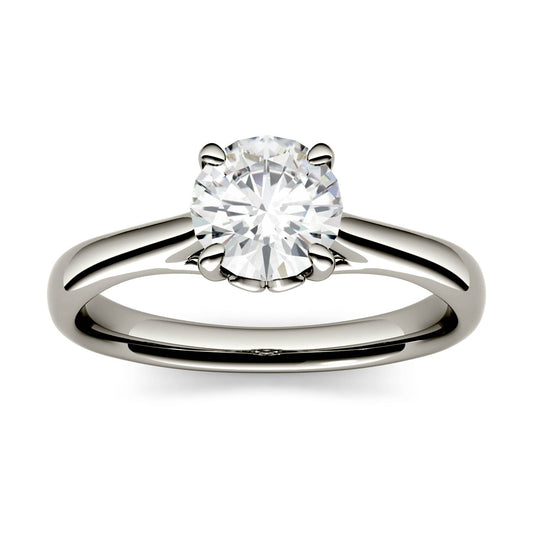 1.00 CTW DEW Round Forever One Moissanite Four Prong Solitaire Engagement Ring in 14K White Gold