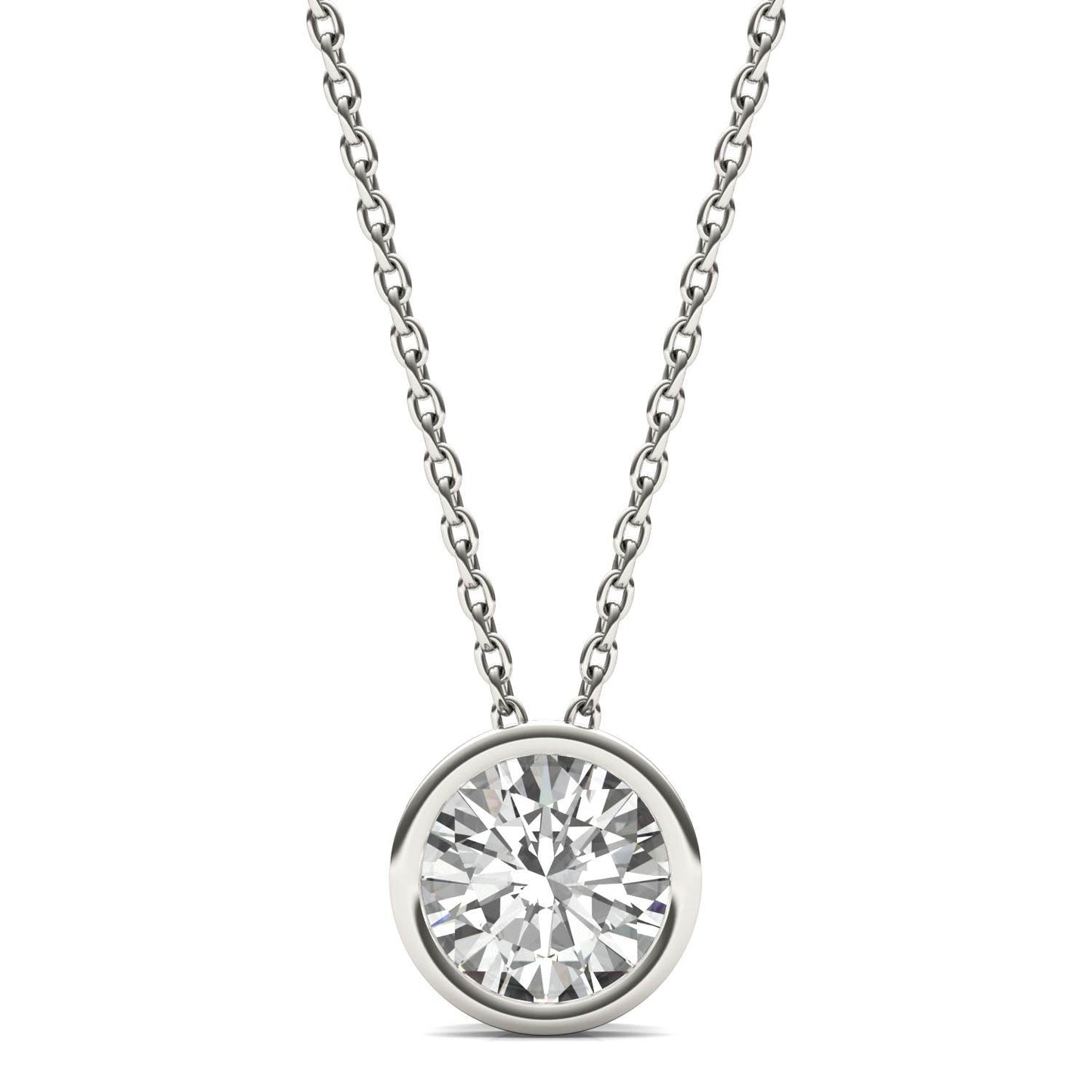 1.04 CTW DEW Round Forever One Moissanite Bezel Set Solitaire Pendant in Platinum