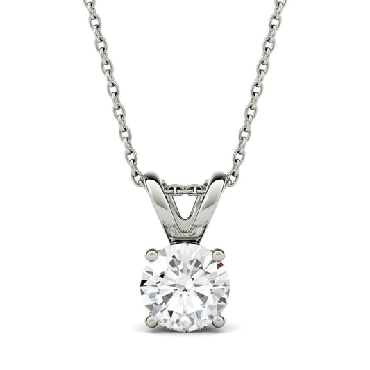 1.90 CTW DEW Round Forever One Moissanite Double Bail Solitaire Pendant in 14K White Gold