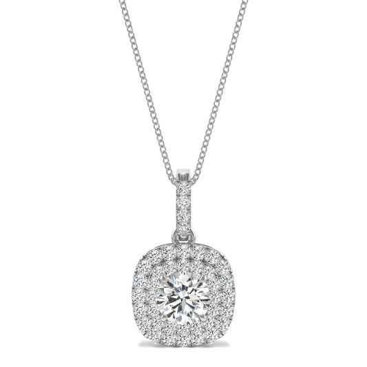 1.13 CTW DEW Round Forever One Moissanite Double Halo Necklace in 14K White Gold