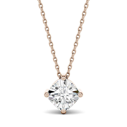 0.50 CTW DEW Cushion Forever One Moissanite Solitaire Pendant in 14K Rose Gold