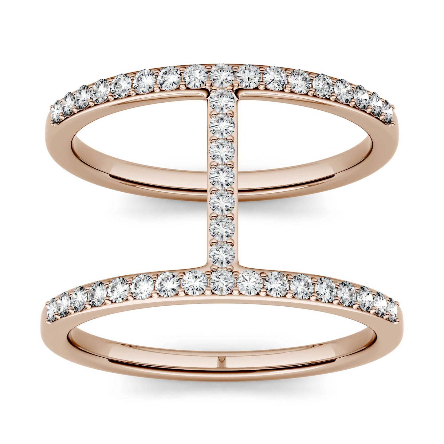 0.41 CTW DEW Round Forever One Moissanite Double Band Geometric Fashion Ring in 14K Rose Gold
