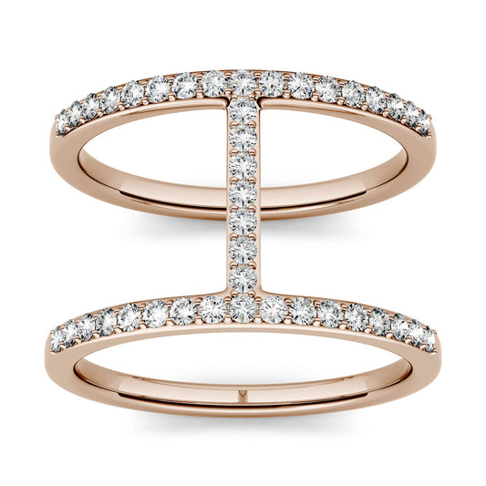 0.41 CTW DEW Round Forever One Moissanite Double Band Geometric Fashion Ring in 14K Rose Gold