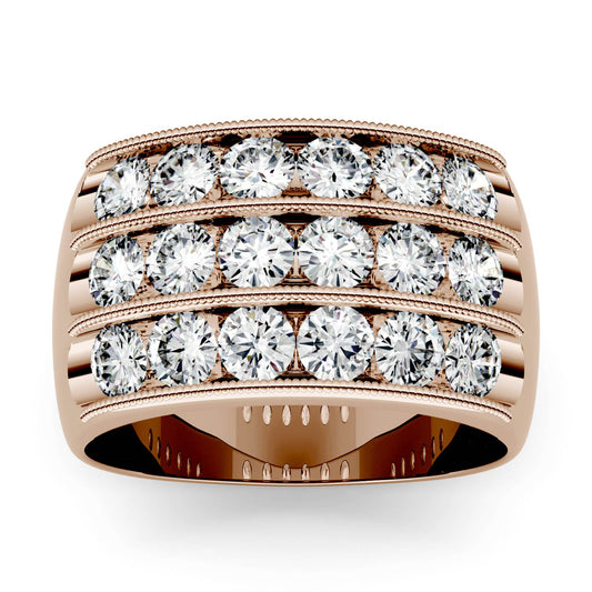 2.88 CTW DEW Round Forever One Moissanite Triple Row Anniversary Band in 14K Rose Gold