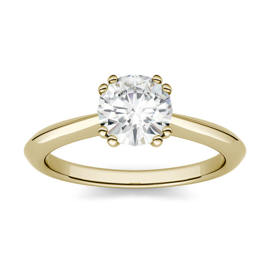 1.00 CTW DEW Round Forever One Moissanite Double Prong Solitaire Engagement Ring in 14K Yellow Gold
