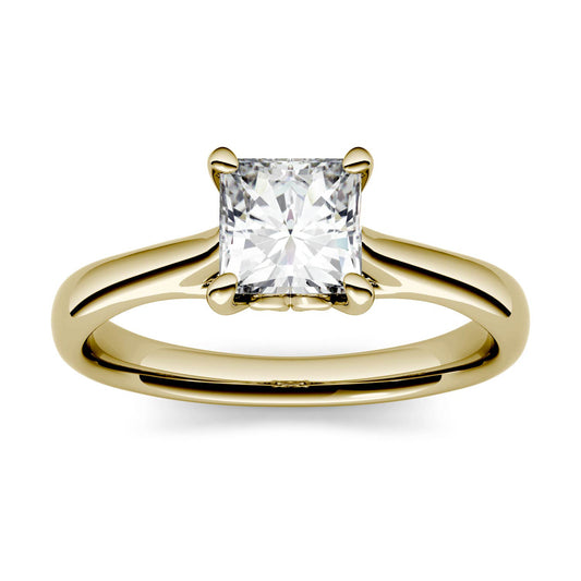 1.00 CTW DEW Square Forever One Moissanite Four Prong Solitaire Engagement Ring in 14K Yellow Gold
