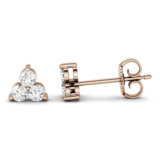 0.36 CTW DEW Round Forever One Moissanite Trio Stud Earrings in 14K Rose Gold