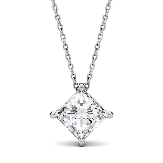 1.70 CTW DEW Princess Forever One Moissanite Solitaire Pendant in 14K White Gold