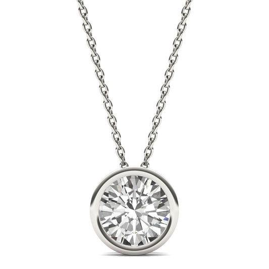 1.60 CTW DEW Round Forever One Moissanite Bezel Set Solitaire Pendant in Platinum