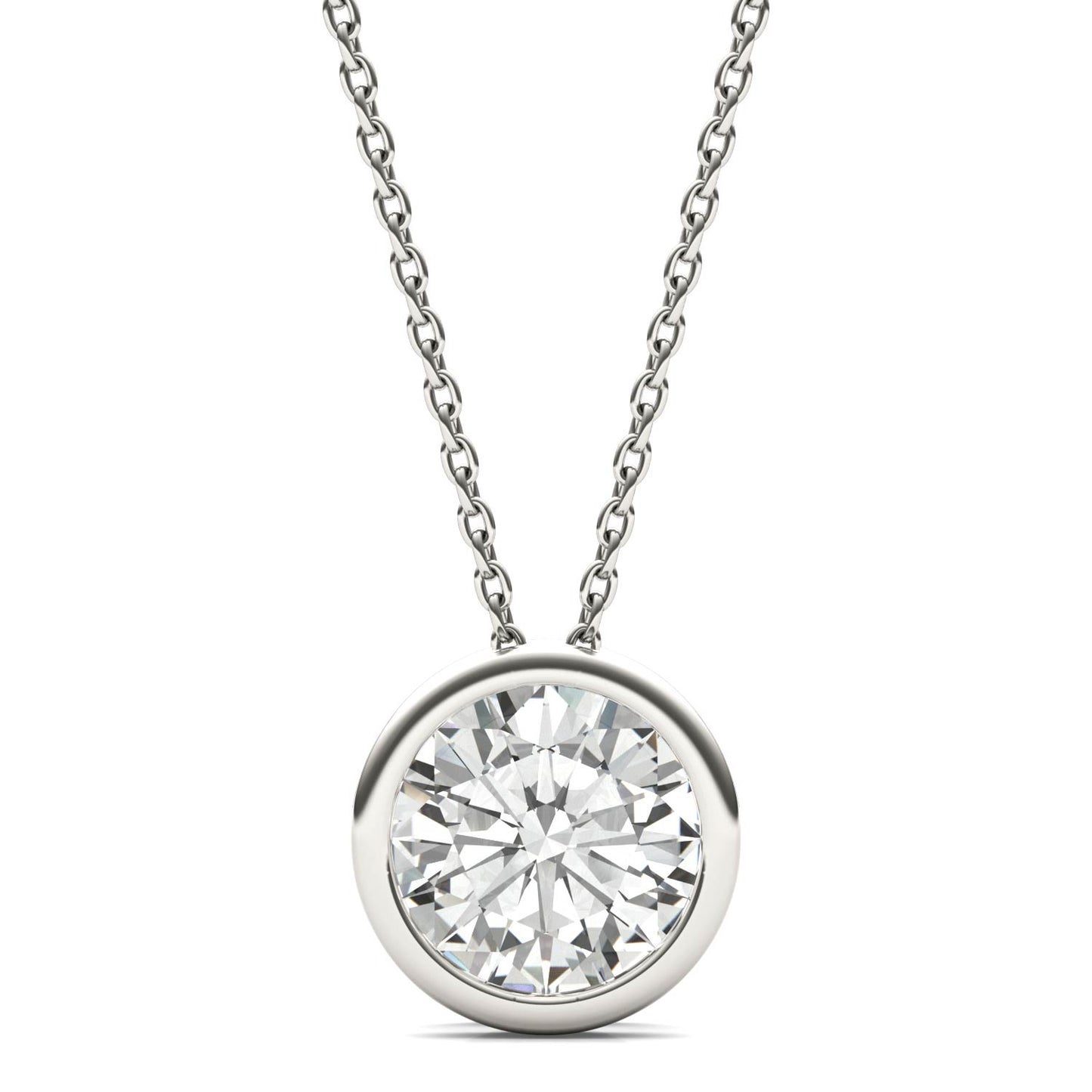 1.90 CTW DEW Round Forever One Moissanite Bezel Set Solitaire Pendant in 14K White Gold