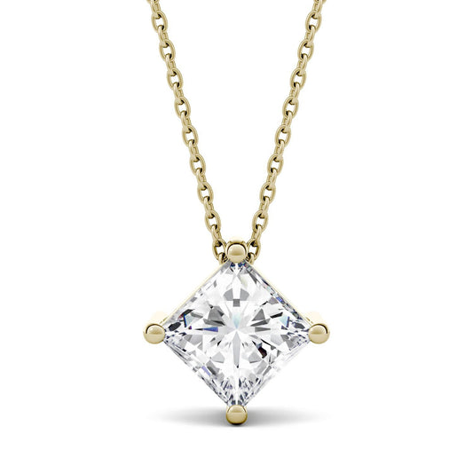 1.70 CTW DEW Princess Forever One Moissanite Solitaire Pendant in 14K Yellow Gold