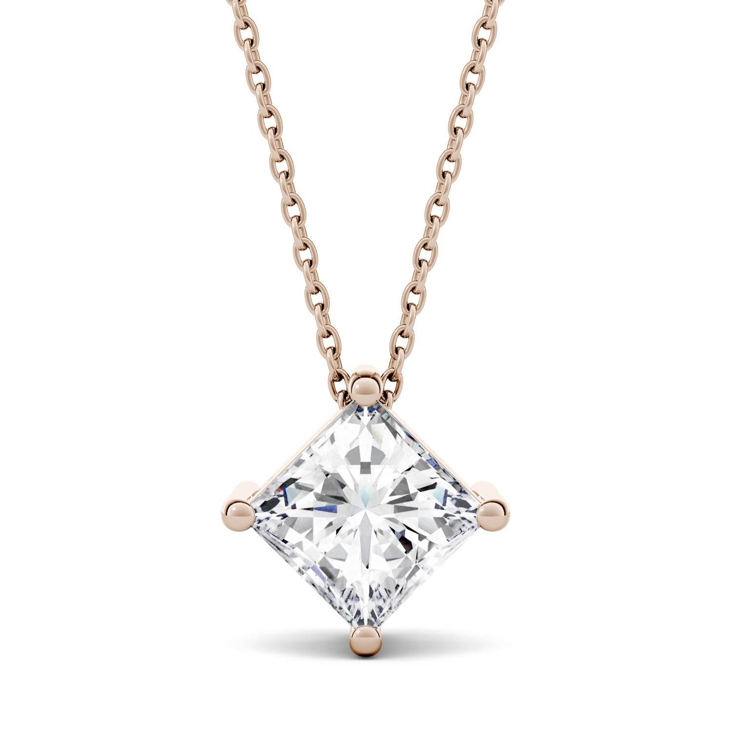 1.70 CTW DEW Princess Forever One Moissanite Solitaire Pendant in 14K Rose Gold