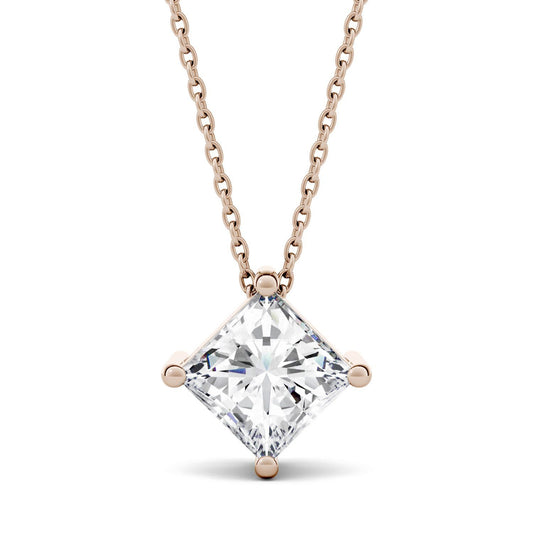 1.00 CTW DEW Princess Forever One Moissanite Solitaire Pendant in 14K Rose Gold
