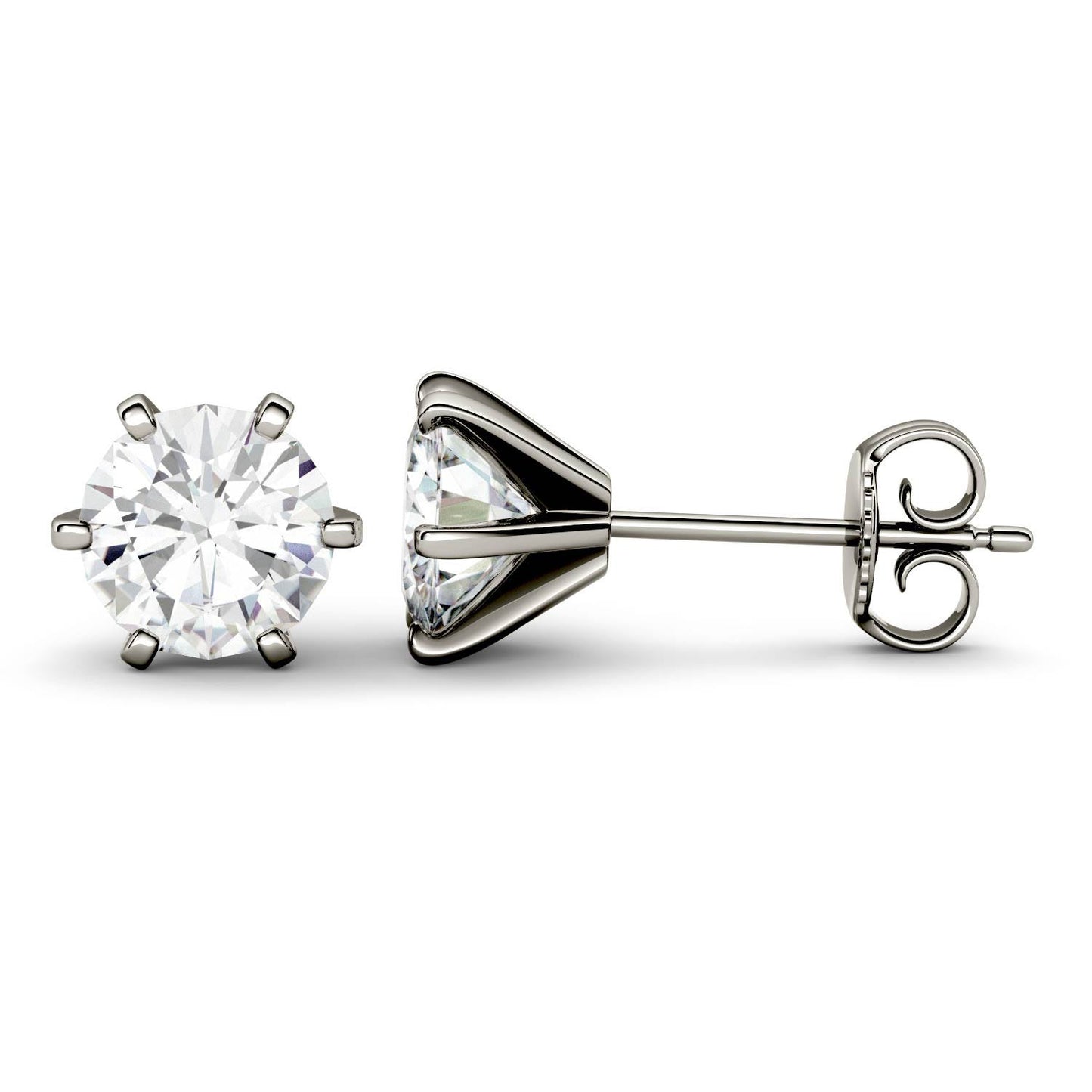 1.00 CTW DEW Round Forever One Moissanite Six Prong Stud Earrings in 14K White Gold