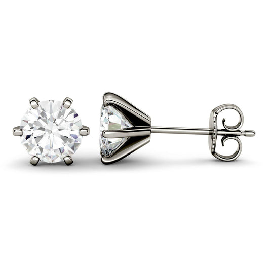 1.00 CTW DEW Round Forever One Moissanite Six Prong Stud Earrings in 14K White Gold