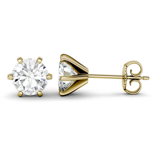 1.00 CTW DEW Round Forever One Moissanite Six Prong Stud Earrings in 14K Yellow Gold