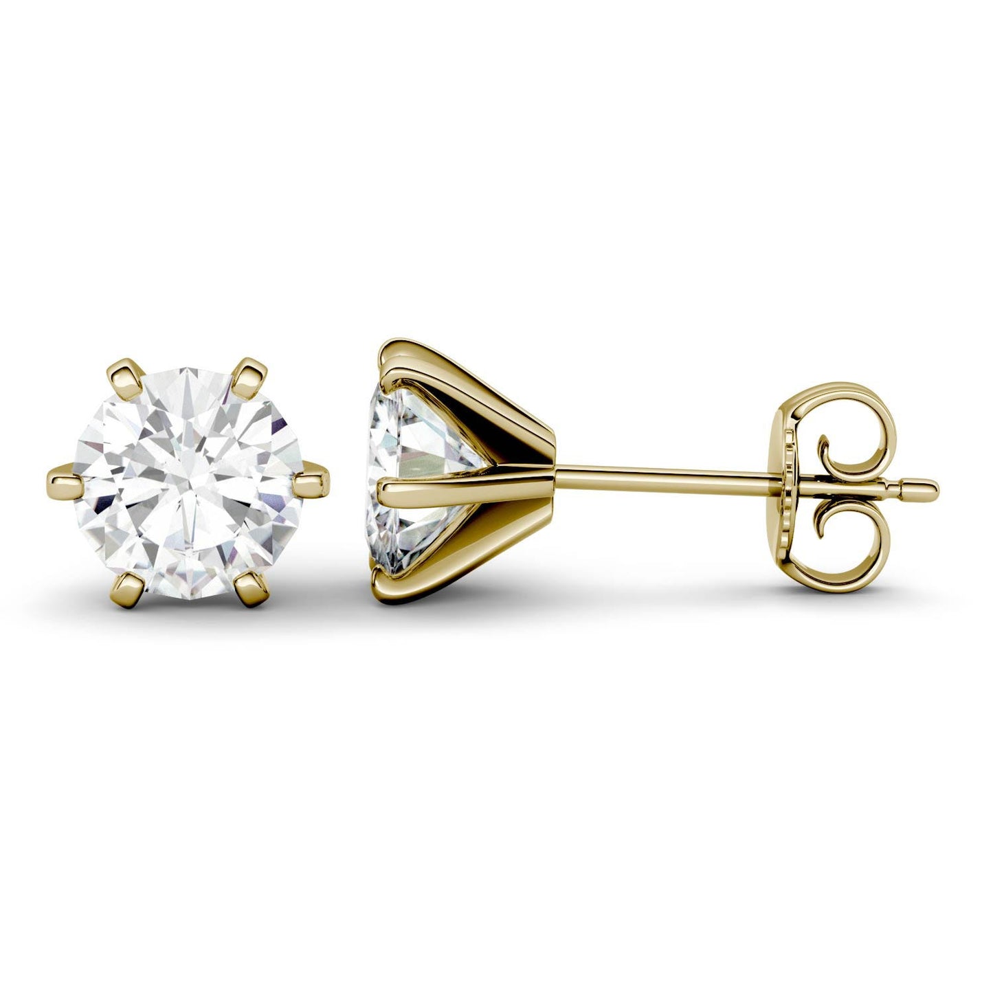 1.00 CTW DEW Round Forever One Moissanite Six Prong Stud Earrings in 14K Yellow Gold