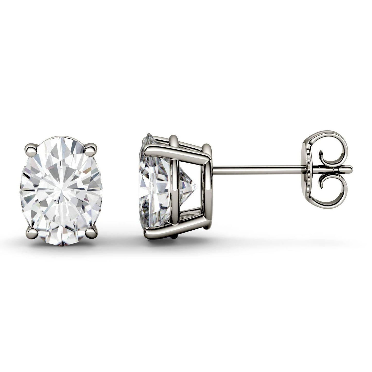 1.80 CTW DEW Oval Forever One Moissanite Four Prong Stud Earrings in 14K White Gold