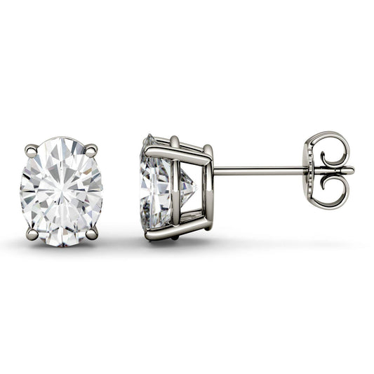 4.20 CTW DEW Oval Forever One Moissanite Four Prong Stud Earrings in 14K White Gold