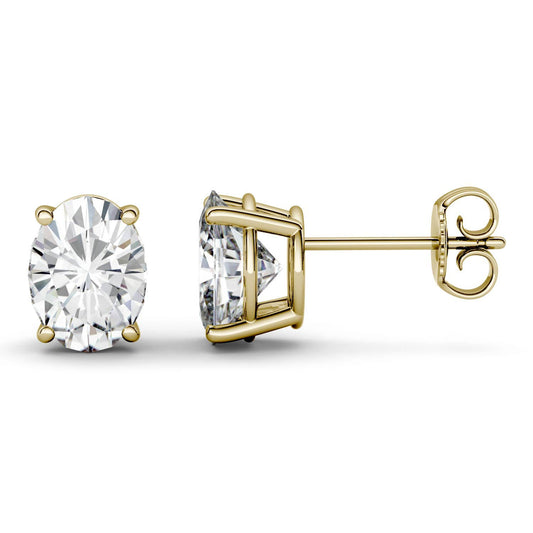 4.20 CTW DEW Oval Forever One Moissanite Four Prong Stud Earrings in 14K Yellow Gold