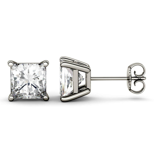 3.40 CTW DEW Square Forever One Moissanite Four Prong Solitaire Stud Earrings in 14K White Gold