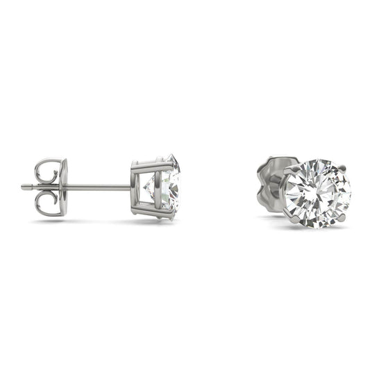 2.00 CTW DEW Round Forever One Moissanite Four Prong Stud Earrings in 14K White Gold