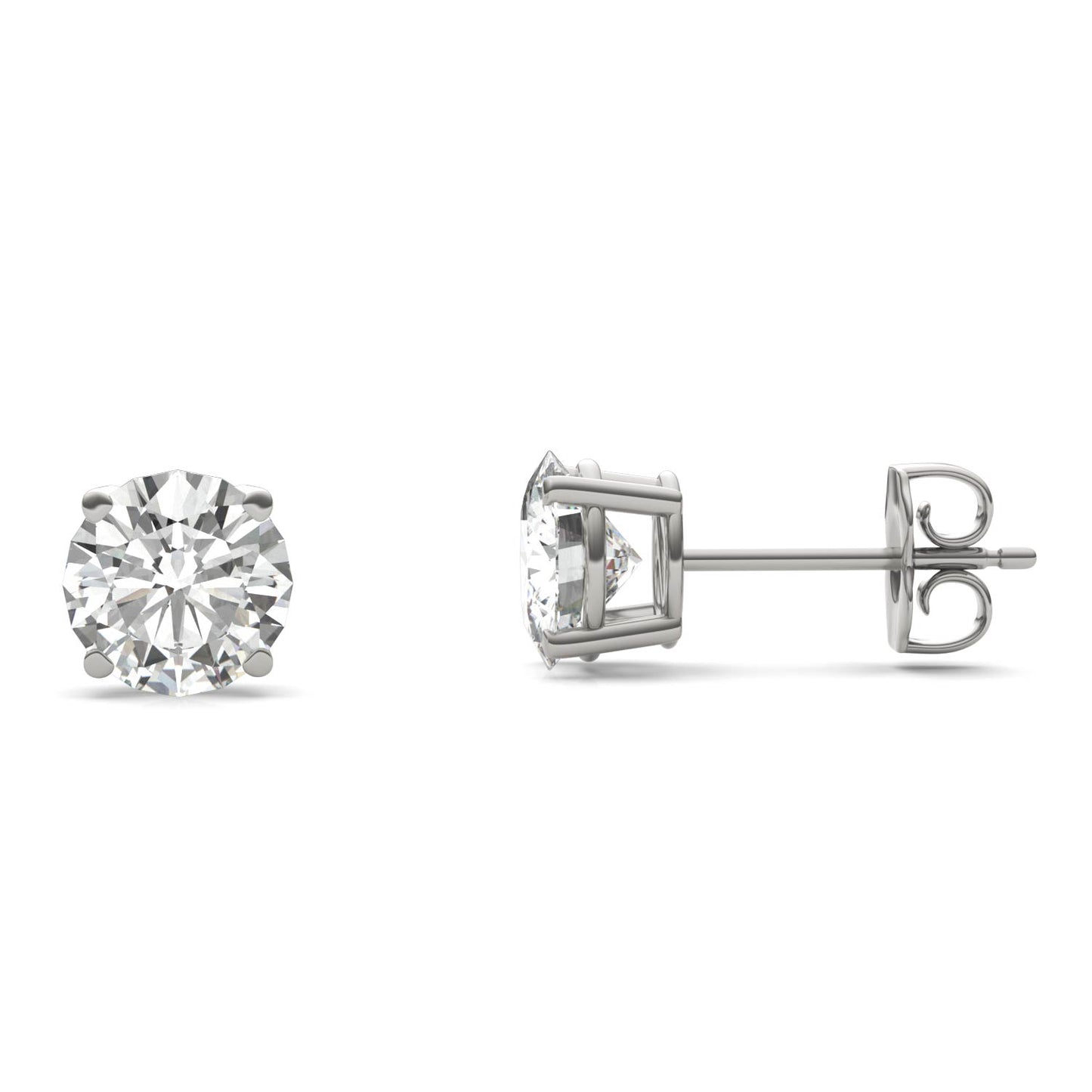 2.00 CTW DEW Round Forever One Moissanite Four Prong Stud Earrings in 14K White Gold