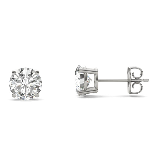 2.00 CTW DEW Round Forever One Moissanite Four Prong Stud Earrings in 14K White Gold