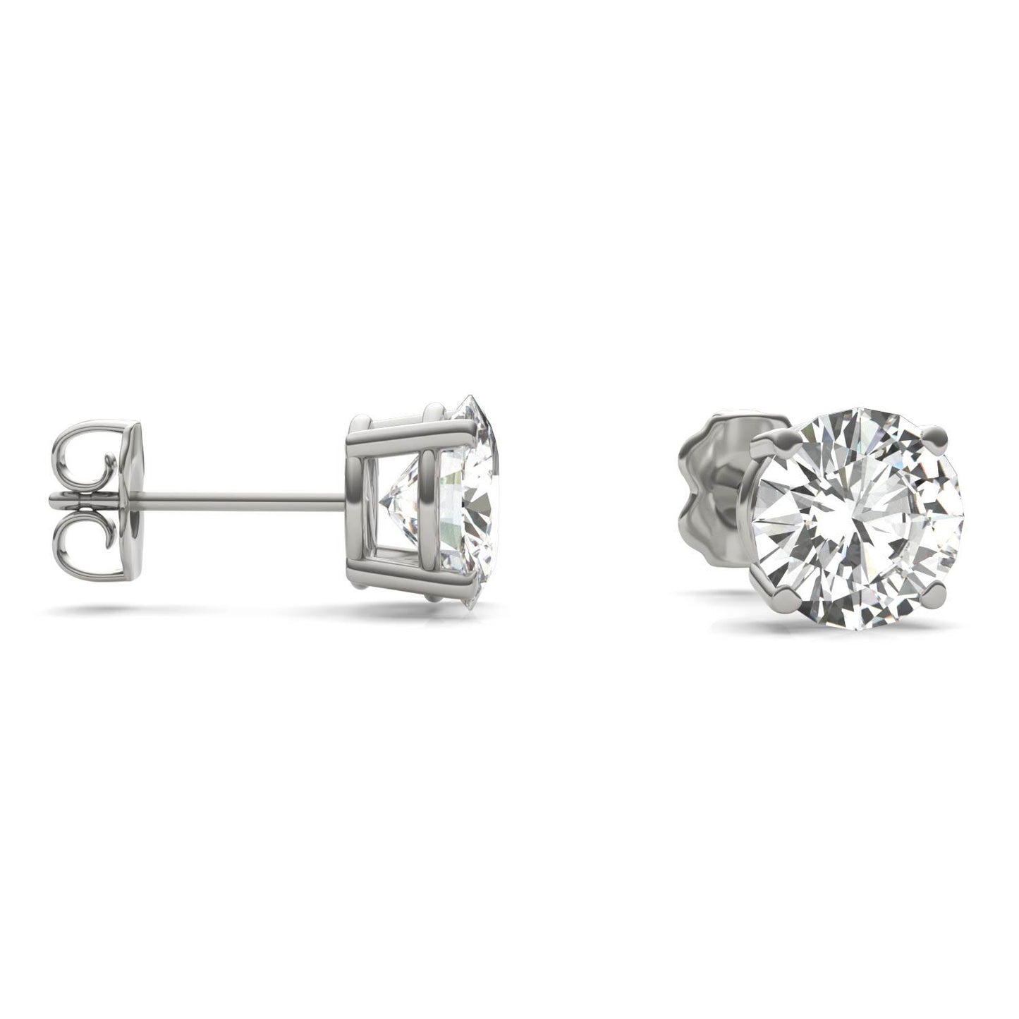 3.00 CTW DEW Round Forever One Moissanite Four Prong Stud Earrings in 14K White Gold