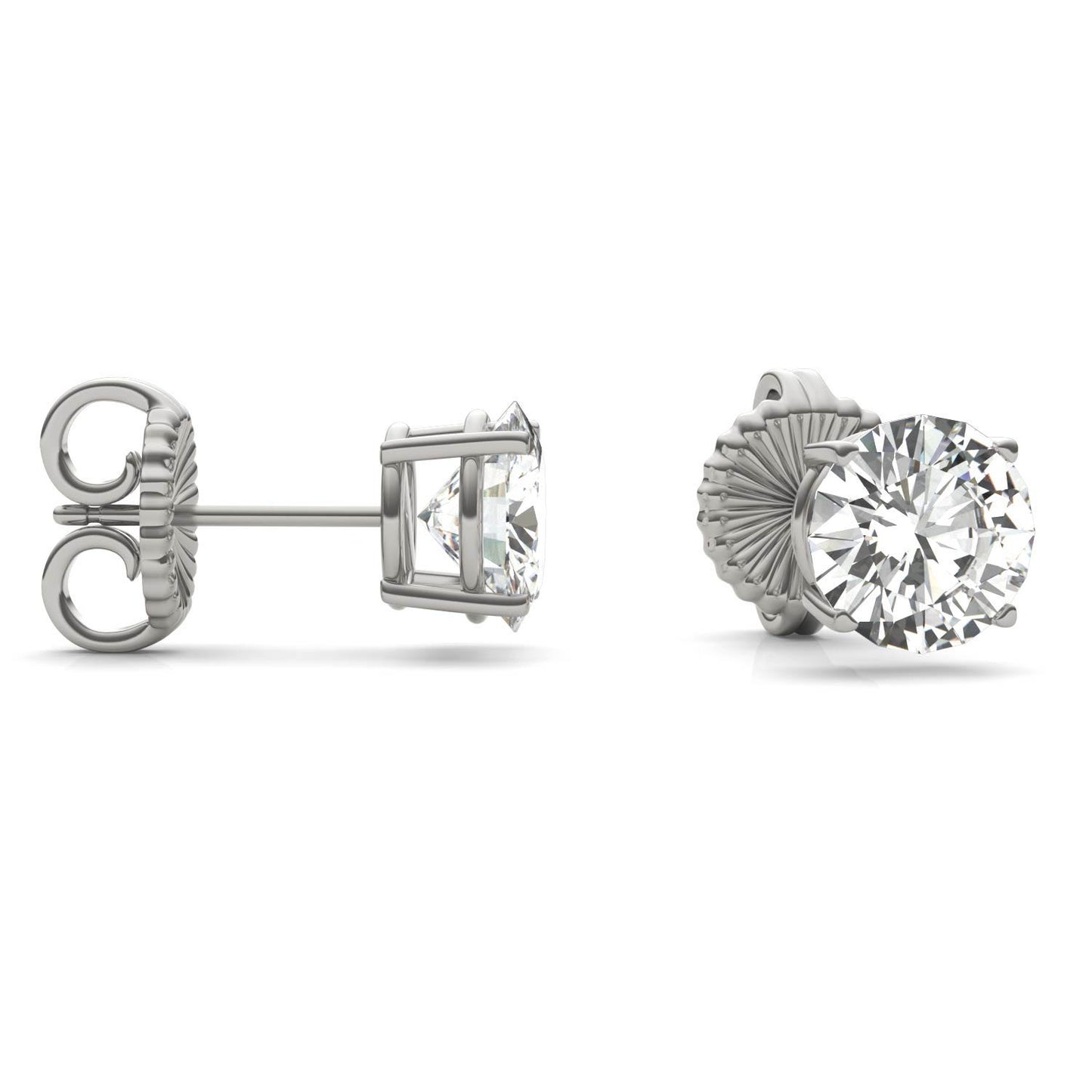 3.80 CTW DEW Round Forever One Moissanite Four Prong Stud Earrings in 14K White Gold